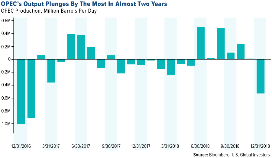 OPEC's output plunges by the most in almost two years