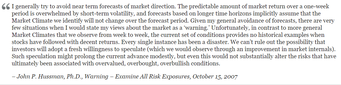 John Hussman Warning Oct 15 2007