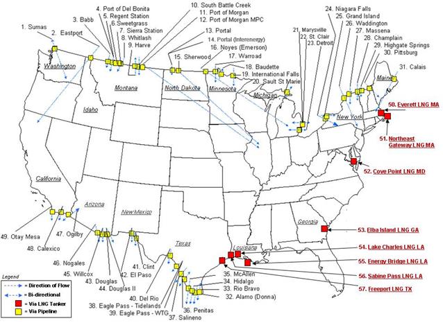 Natural Gas Import and Export Locations