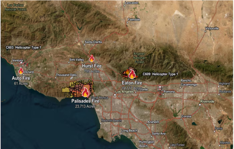 The largest fires were in Los Angeles County